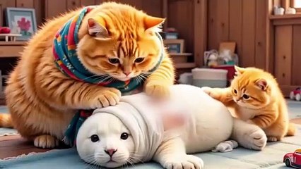 Mama Cat Rescues Injured Seal, Brings Him Home, Bandage The Wound - Kitten & Seal Building A Snowman