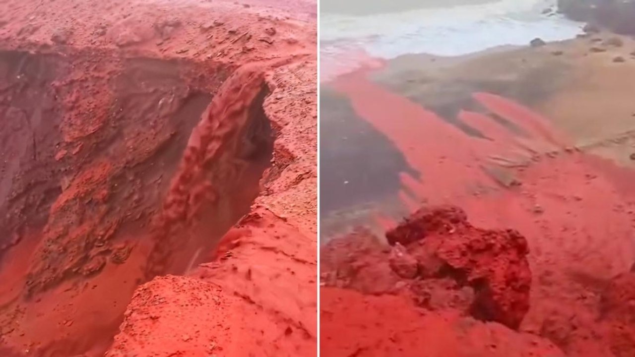 Le piogge torrenziali tingono di rosso le coste dell’Iran: il video