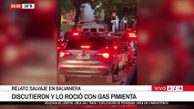 Furia en la calle: un conductor roció con gas pimienta a un motociclista que le destrozó el auto a golpes