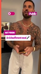 Dans les coulisses, Matt Pokora prépare sa voix avant le concert