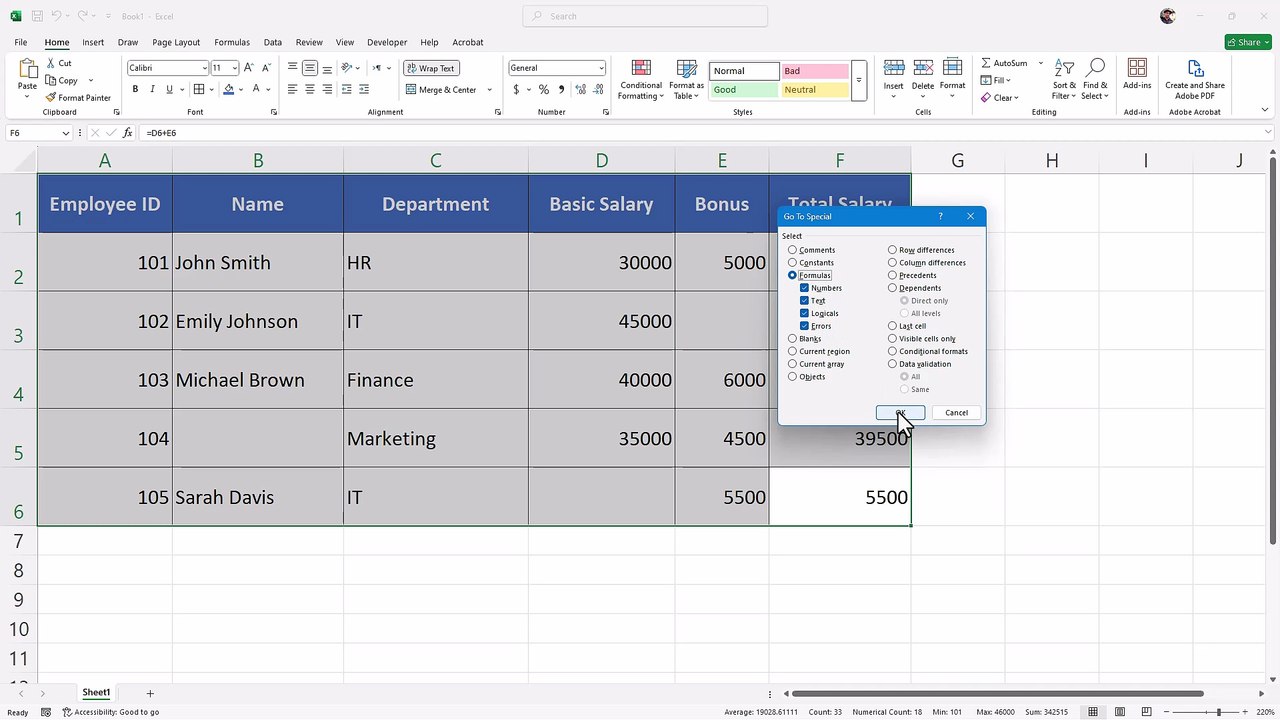 Microsoft Excel 82 Using Go To Special