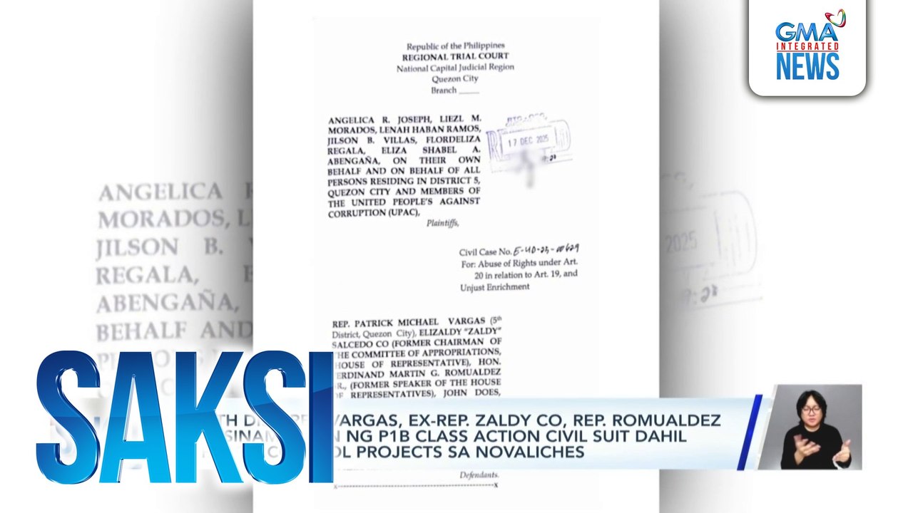 QC 5th Dist. Rep. Vargas, Ex-Rep. Zaldy Co, Rep. Romualdez atbp, sinampahan ng P1B class action civil suit dahil sa flood control projects sa Novaliches | Saksi