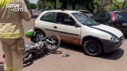 Motociclista ferido em acidente na rua Presidente Bernardes