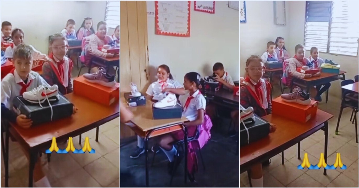 EMOTIVO- Madre cubana regala zapatos a niños y maestros de la escuela de su hija