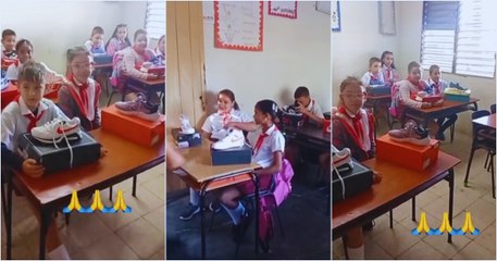 EMOTIVO- Madre cubana regala zapatos a niños y maestros de la escuela de su hija