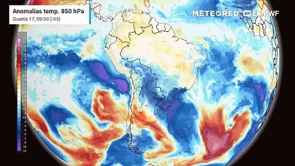 Quarta-feira, 17 de dezembro: massa de ar frio atua sobre o Sul e Sudeste do Brasil após passagem de frente fria.