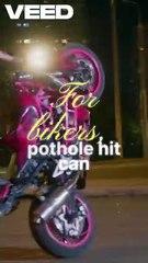Indian potholes aren’t bad roads — they’re silent crash traps. One hit can change everything. Ride and drive alert. 🚧