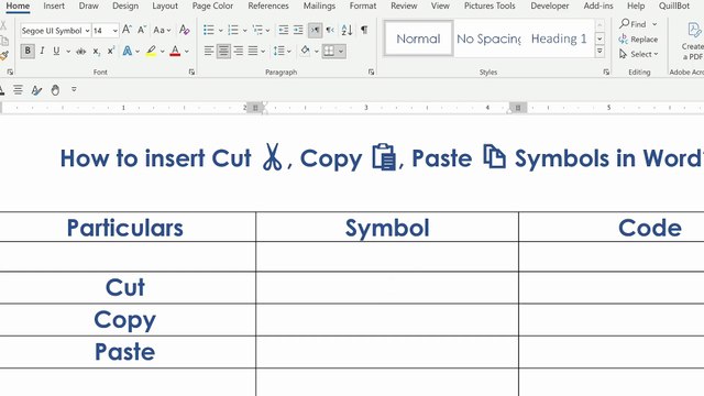 How to insert Cut , Copy , Paste  Symbols in Word