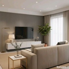*Modern minimalist living room vibes!* 🌿✨‎‎This sleek space blends neutral elegance with cozy accents: taupe fluted wall panels set the backdrop for a crisp white TV console,‎‎🔥 modern home decor collections bedroom, study room🏡
