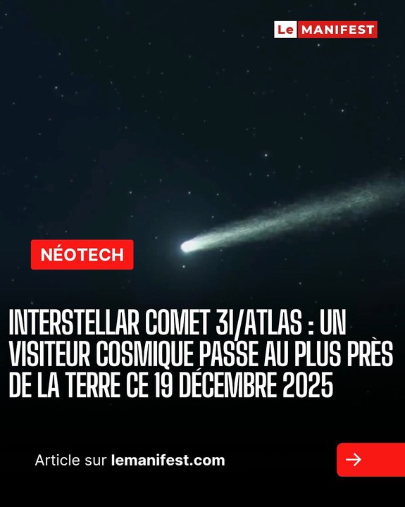 🚨 ϻ | ☄️ La comète interstellaire 3I/ATLAS passe au plus près de la Terre ce 19 décembre 2025 — à environ 270 millions de km. Une occasion rare pour les scientifiques d’analyser un objet venu d’un autre système stellaire.🔭✨