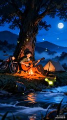 Midnight Camping - Relaxing Acoustic Guitar & Fireplace Sounds