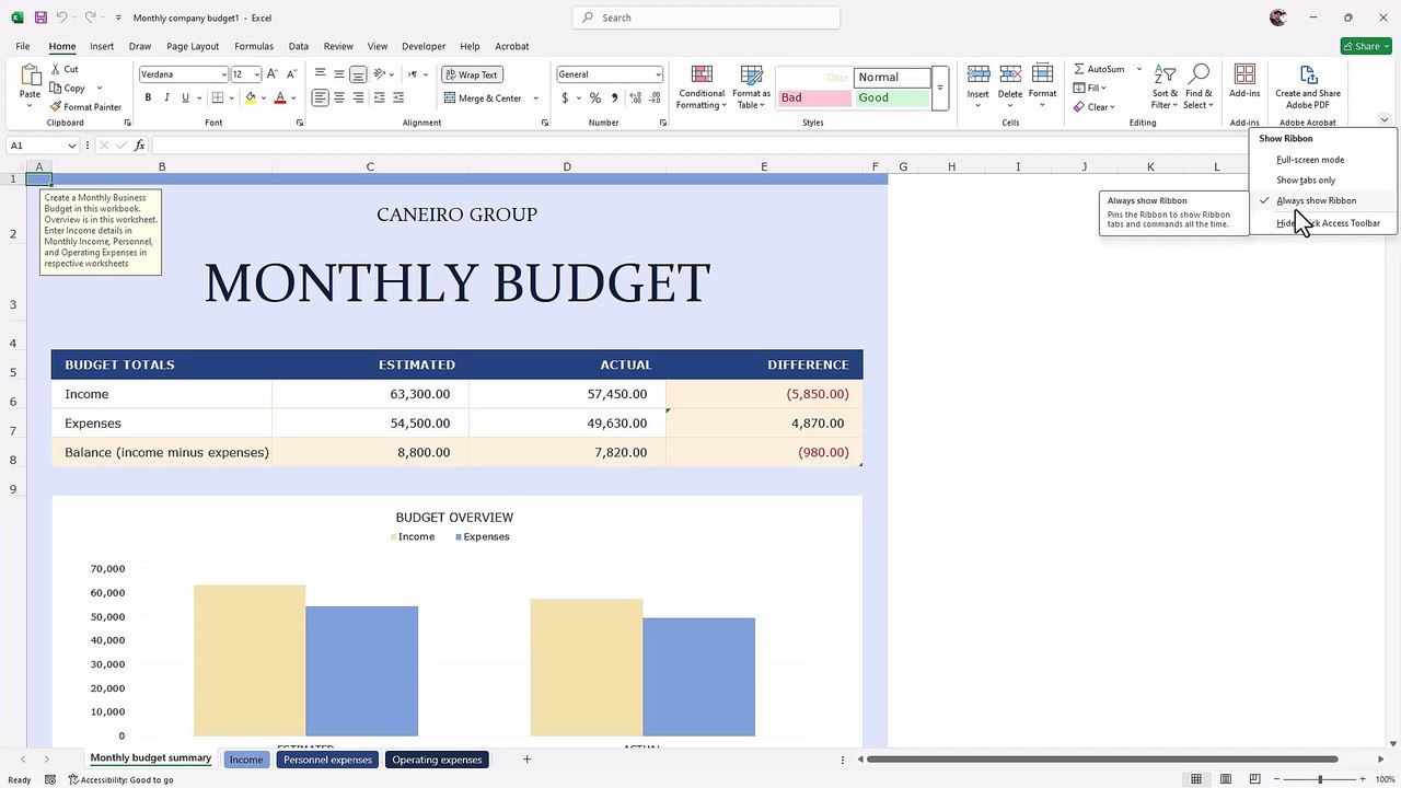 Microsoft Excel 83 Managing Worksheet Ribbon with Autohide
