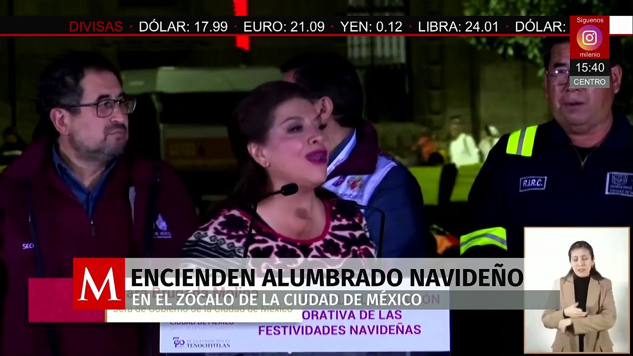 Clara Brugada enciende el alumbrado navideño en el Zócalo de la Ciudad de México