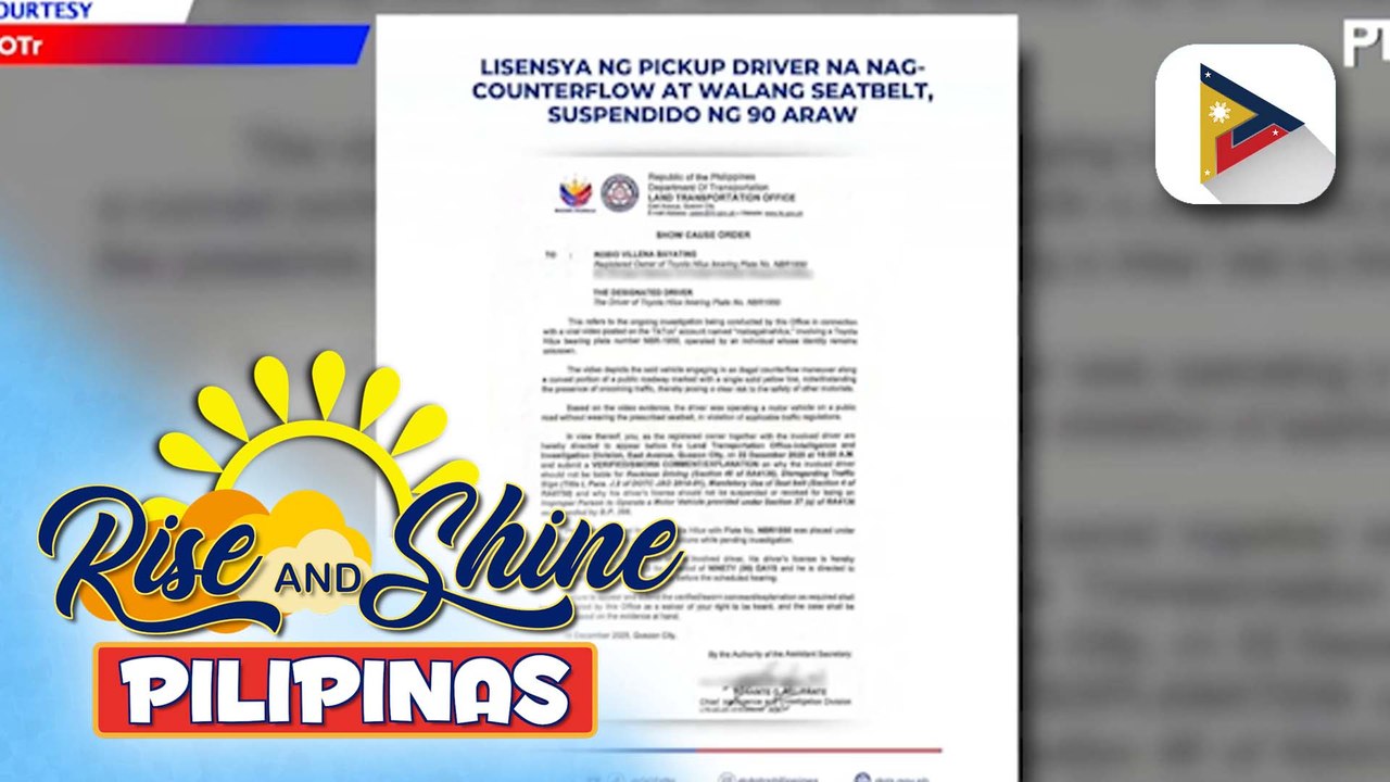 Lisensya ng viral pick-up driver na nag-counterflow at walang seatbelt, sinuspinde ng 90 araw ng LTO