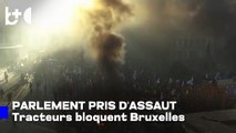 Protestations à Bruxelles, chaos devant le Parlement européen, agriculteurs allument des feux