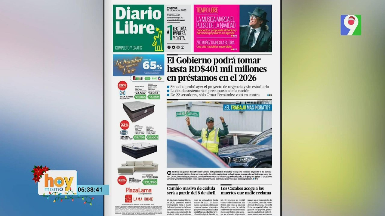 Titulares prensa dominicana viernes 19 de diciembre 2025 | Hoy Mismo