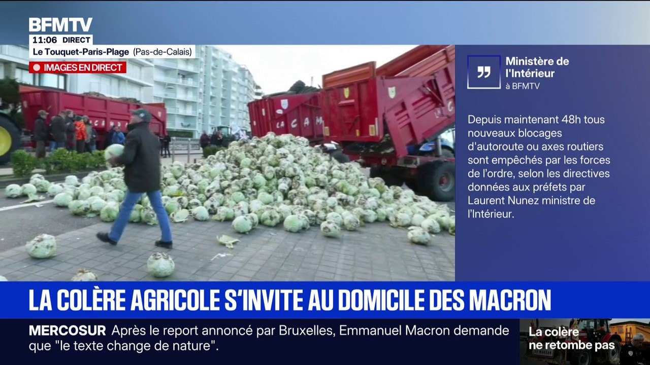 Les agriculteurs en colère déversent des choux-fleurs devant la villa présidentielle au Touquet