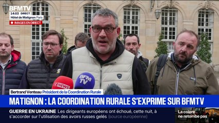 "On a une pointe d'espoir de trouver une solution" affirme Bertrand Venteau de la Coordination rurale à la sortie de leur rencontre avec le Premier ministre
