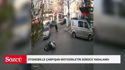 Otomobille çarpışan motosikletin sürücü yaralandı; kaza kamerada