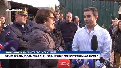Annie Genevard, ministre de l'Agriculture, visite une exploitation agricole dans les Yvelines