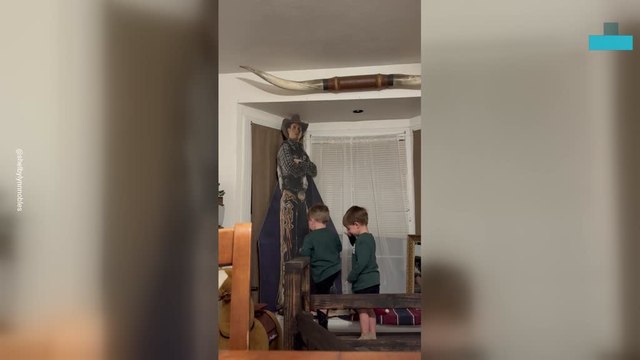 Twin Toddlers Go Wild “picking on Dad” With Life-size Cutout