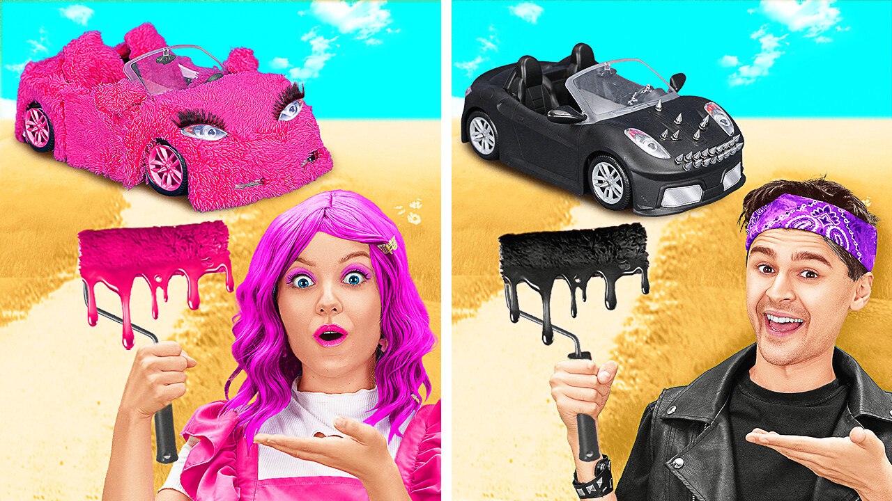 VOITURE ROSE VS NOIRE 💖🖤 Relooking extrême pour poupées ! Astuces folles par 123 GO! TRENDS