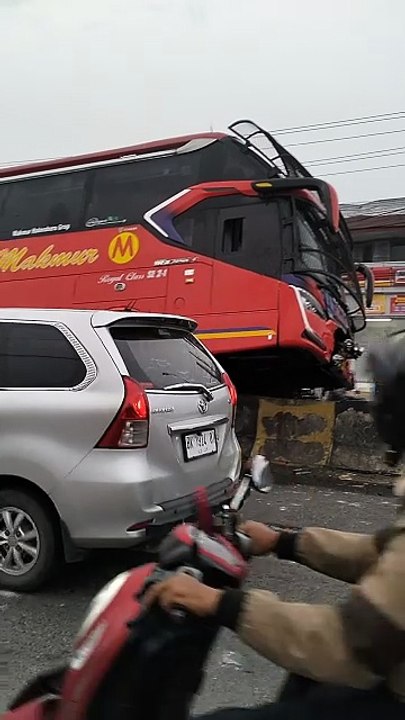 The bus wanted to fly but forgot it had wings. #bus #accident #viral #videoshort