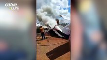 Avião com deputado federal faz pouso de emergência e pega fogo em Rondônia