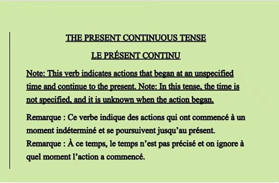 Apprendre l'anglais en français(Learn the present continuous, perfect and perfect continuous tenses in your native language, French)
