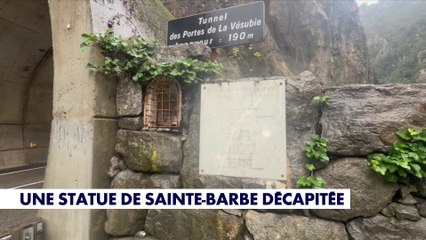 Une statue de Sainte-Barbe décapitée