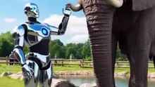 Elephant Sprays Water on Robot 🐘 | Funny Animal vs AI Moment