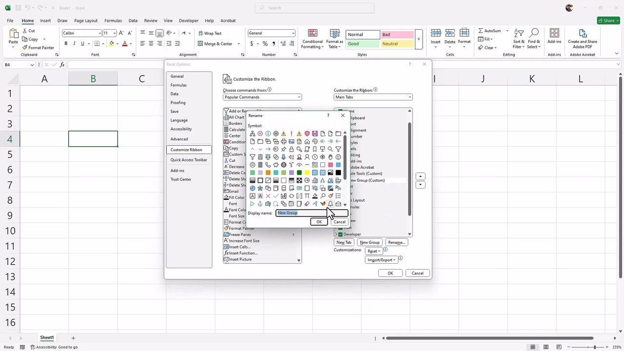 Microsoft Excel 86 Creating your Own Tab Group