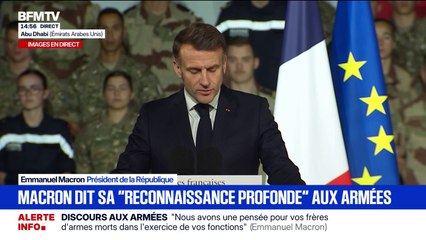 Emmanuel Macron dit sa "reconnaissance" aux armées, lors de son discours aux Émirats arabes unis