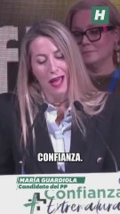 La ganadora de las elecciones en Extremadura, María Guardiola, celebra el resultado y manda un mensaje a Vox: "Las urnas han dicho que no se bloqué Extremadura porque hay un claro ganador y es el PP"