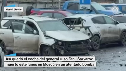 Así quedó el coche del general ruso que murió en un atentado bomba