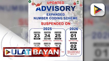 Expanded number coding scheme, suspendido bukas hanggang Pasko at Dec. 29 hanggang Jan. 2