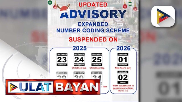 Expanded number coding scheme, suspendido bukas hanggang Pasko at Dec. 29 hanggang Jan. 2