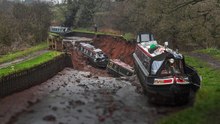 Drone footage shows enormous sinkhole that swallowed narrow boats on Shropshire Union Canal