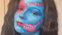 Artist transforms into zombie with stitched-up colorful makeup everyone will notice