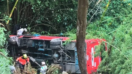 VIDEO | Grave accidente: bus perdió el control, se chocó y cayó a un abismo en Antioquia