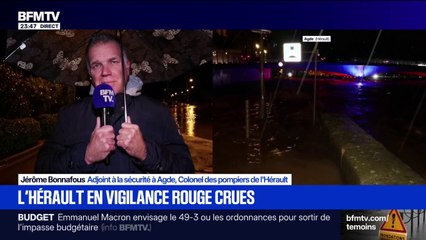 Crues dans L'Hérault: "Pour l'instant, le fleuve ne monte plus", observe Jérôme Bonnafous, colonel des pompiers de l'Hérault