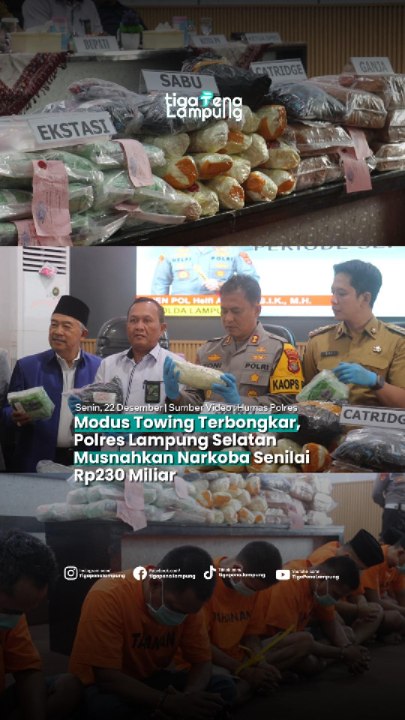 Modus Towing Terbongkar, Polres Lampung Selatan Musnahkan Narkoba Senilai Rp230 Miliar