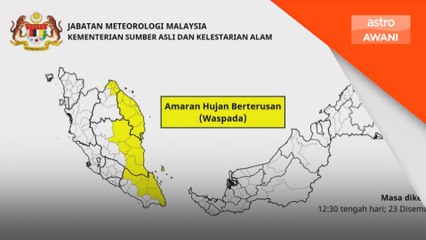 Amaran hujan berterusan di Pantai Timur, Johor mulai Khamis ini