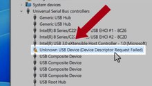 How do I fix an unknown USB device device descriptor request that failed