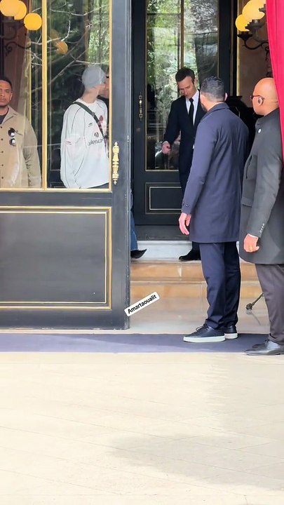 Romeo Beckham the kid of David Beckham leave the hotel at Paris