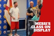 Lionel Messi’s quiet class stands out while delivering the MLS trophy to police