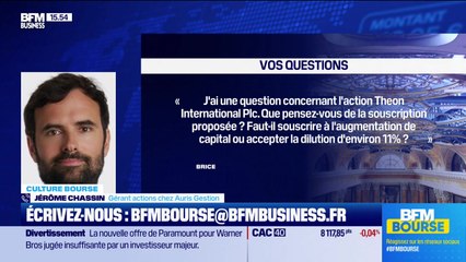 Culture Bourse : « Que pensez-vous de la souscription proposée par l'action Theon International Plc ? Faut-il souscrire à l'augmentation de capital ou accepter la dilution d'environ 11% ? », par Julie Cohen-Heurton - 23/12