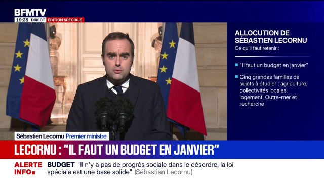 Le Premier ministre Sébastien Lecornu déclare qu'il faut un budget en janvier et détaille un plan avec cinq sujets