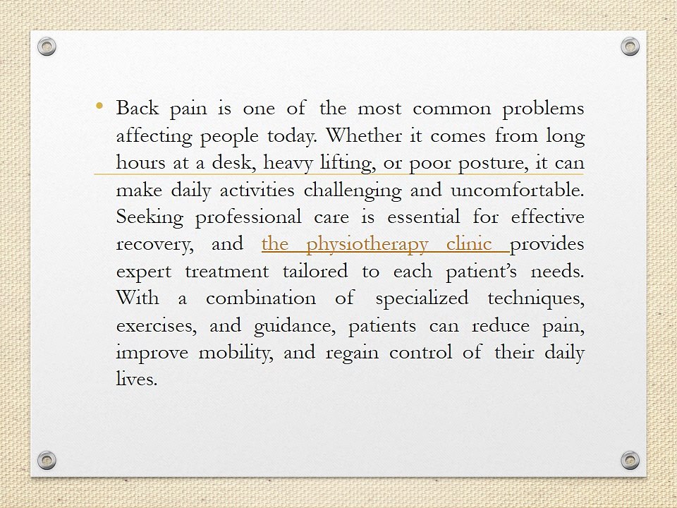 Expert Physiotherapy Clinic in Toronto: Effective Back Pain Relief Solutions