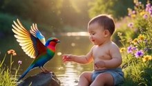 A_Magical_Moment_Between_a_Baby___a_Colorful_Bird___Nature’s_Purest_Beauty_🌿✨(480p)
